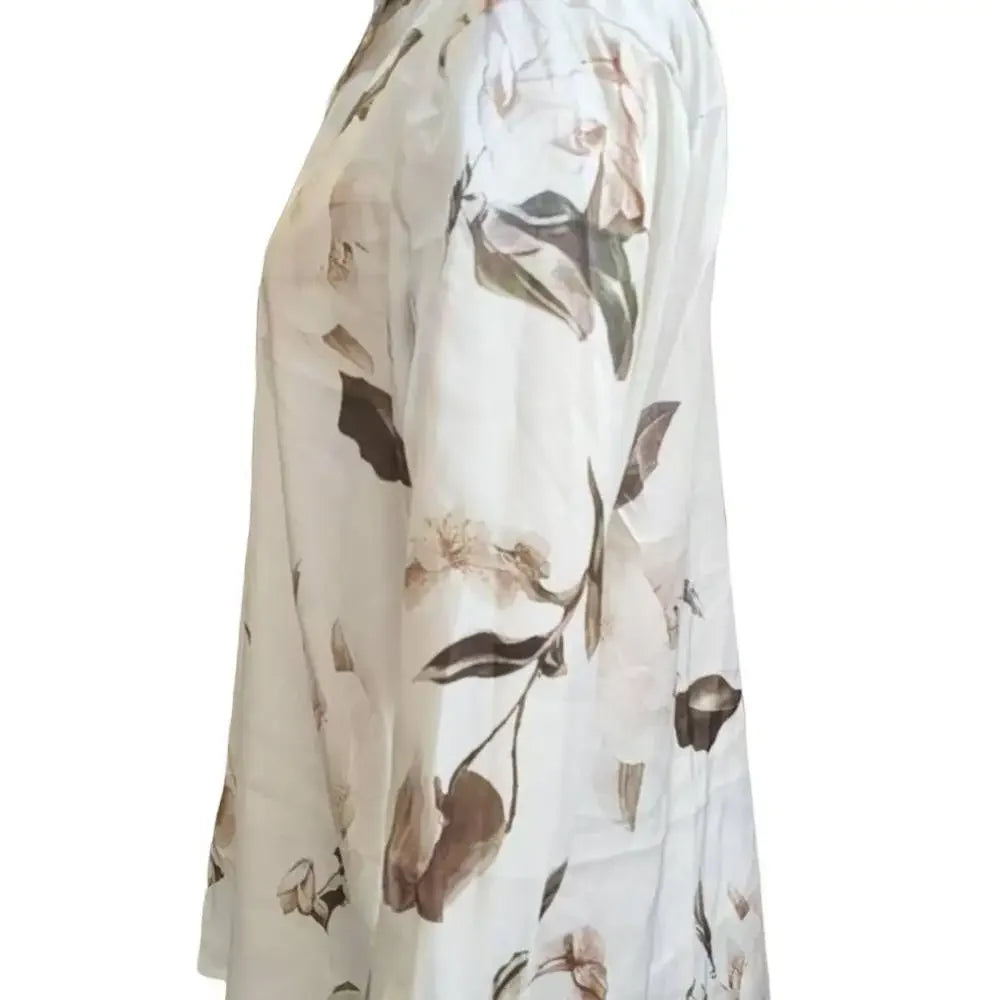 Elegant Intellectual Women's Satin Floral Print Shirt | Soft & Smooth V-Neck Long-Sleeve Button Formal Top for Spring