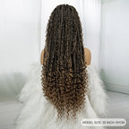 32inch Synthetic Boho Knotless Braided Wigs for Black Women Bohemian Box Braids Wigs Lace Front Braided Lace Wigs with Baby Hair