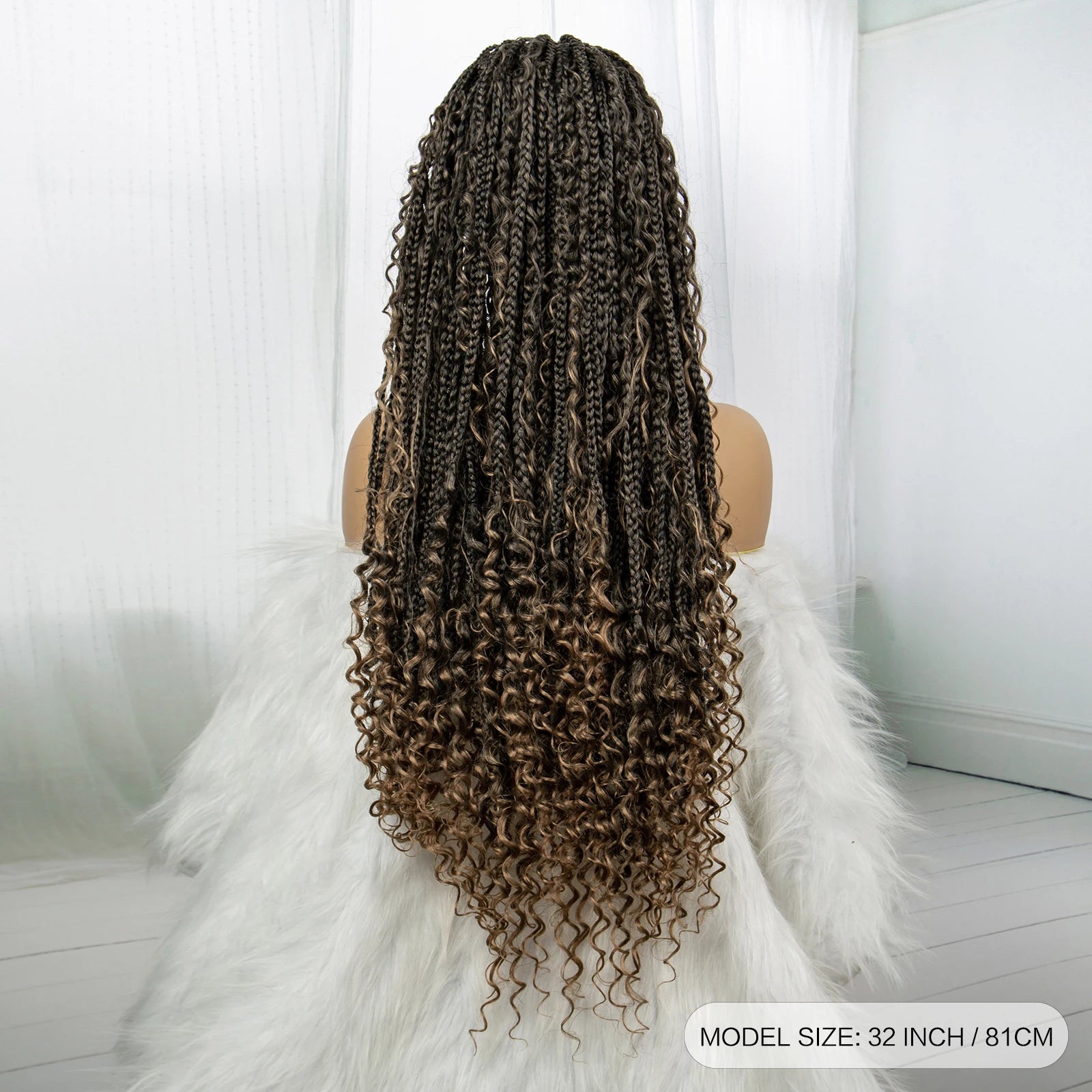 32inch Synthetic Boho Knotless Braided Wigs for Black Women Bohemian Box Braids Wigs Lace Front Braided Lace Wigs with Baby Hair