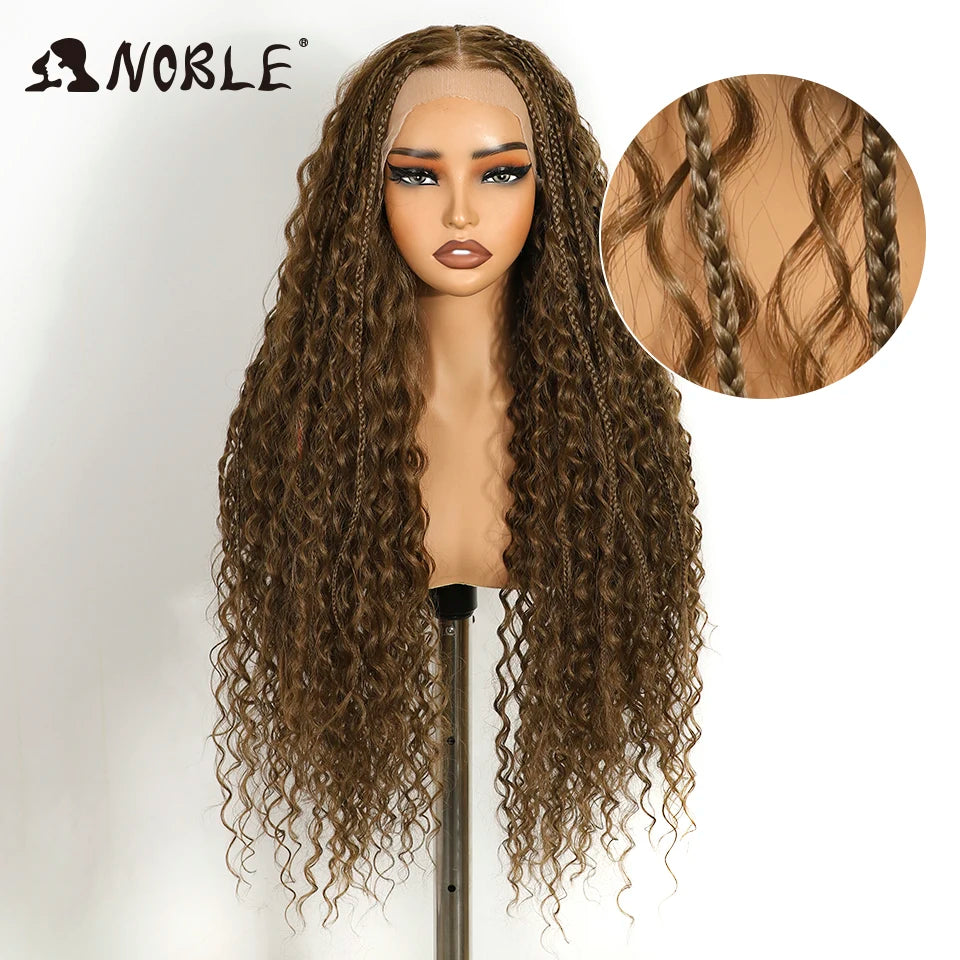 Noble Synthetic Lace Frontal Wig Twist Braided Wigs 13X4 Box Braided Lace Wig For Black Women Faux Locs Wig Goddess Braids Wigs