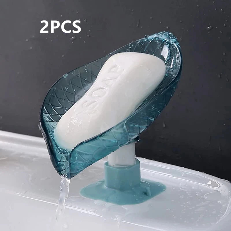 Leaf Design Drain Soap Box With Suction Cup Decorative Plastic Self Draining Bathroom Soap Tray Bathroom Organizers Storage Main image