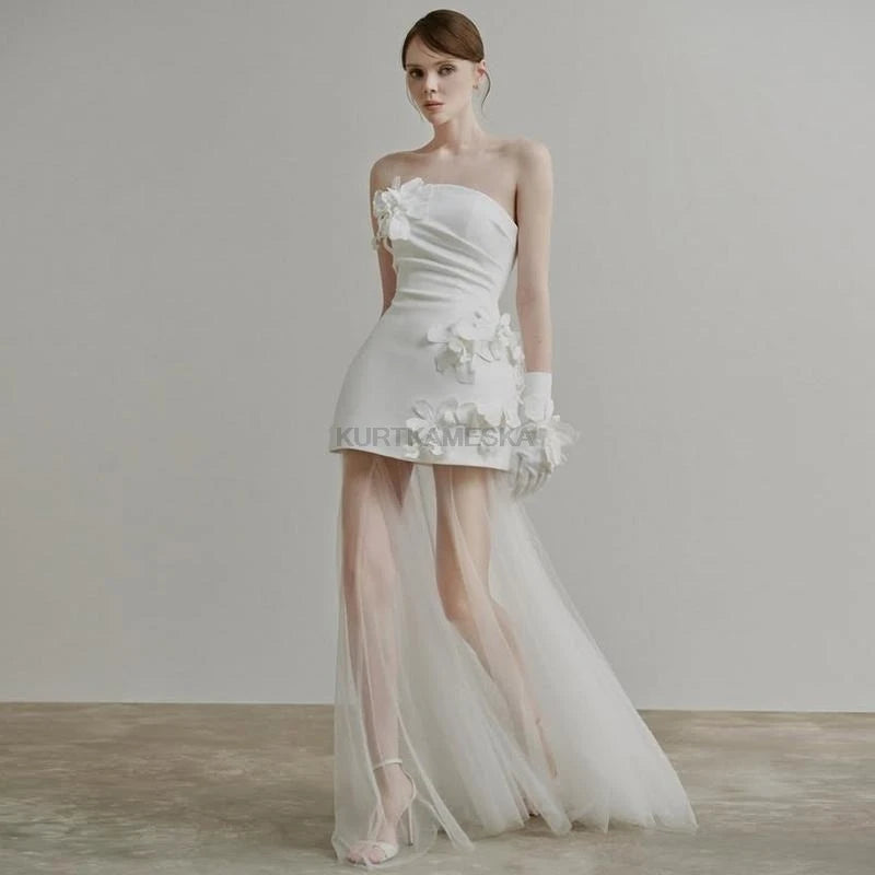 Wedding Dresses Sweet Flower Strapless For Women 2026 Satin White Evening Dress Elegant Floor-length Simple Wedding Shooting
