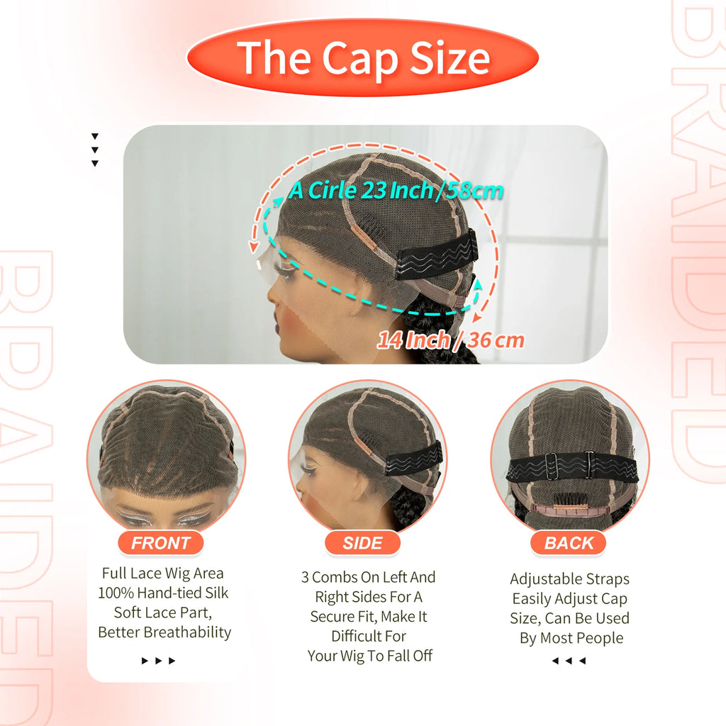 Handmade Cornrow Braided Wigs 30inch Synthetic Full Lace Kontless Braids Wigs Lace Frontal Box Braided Lace Wigs for Black Women