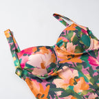 Floral Print Sexy Bodysuit Pant Set Hot Girl Sweetheart Backless Spaghetti Straps Top Elastic Waist Capri Pants Lady Outfit