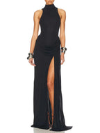 Elegant Sleeveless Pleat Evening Dresses Sexy Side Slit Celebrity Long Dress Exquisite High Quality Prom Party Gowns Customized