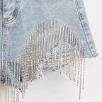 Diamond Tassel Pocket Women Jeans Denim Shorts Y2K High Waist Pants Fashion Summer Slim Fit Casual Ripped Jeans Femme HOT SALE