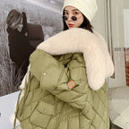Women’s Color-coded Casual Trendy Simple Luxury Turn-down Collar Long Sleeve Quilted Jackets Female Coats Parkas Clothes Tops