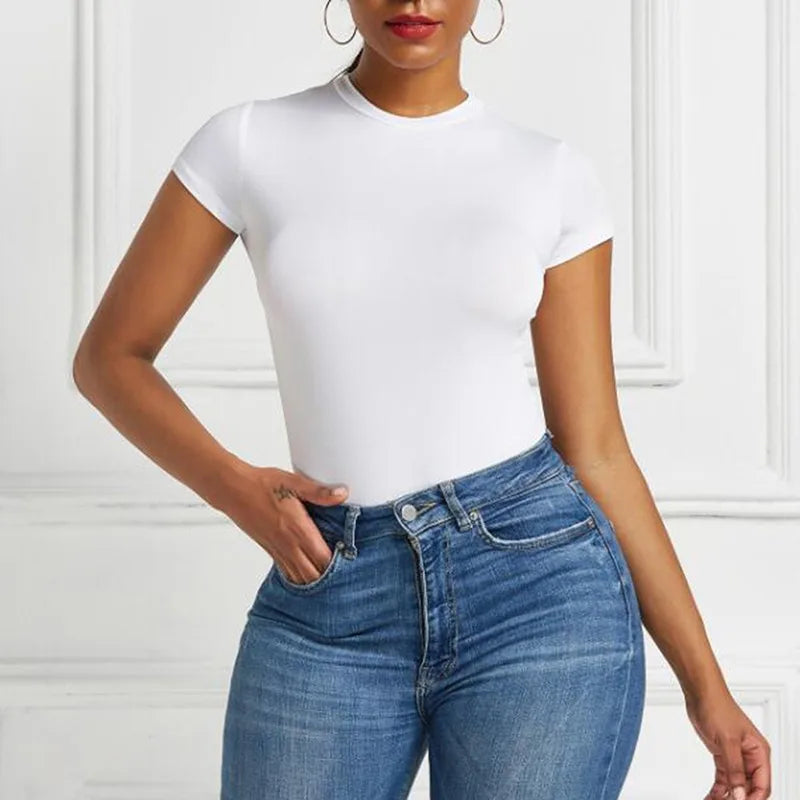 Women Sexy Summer Bodycon Bodysuit Fashion Casual Solid Short Sleeve Body Tops For Women Female Romper