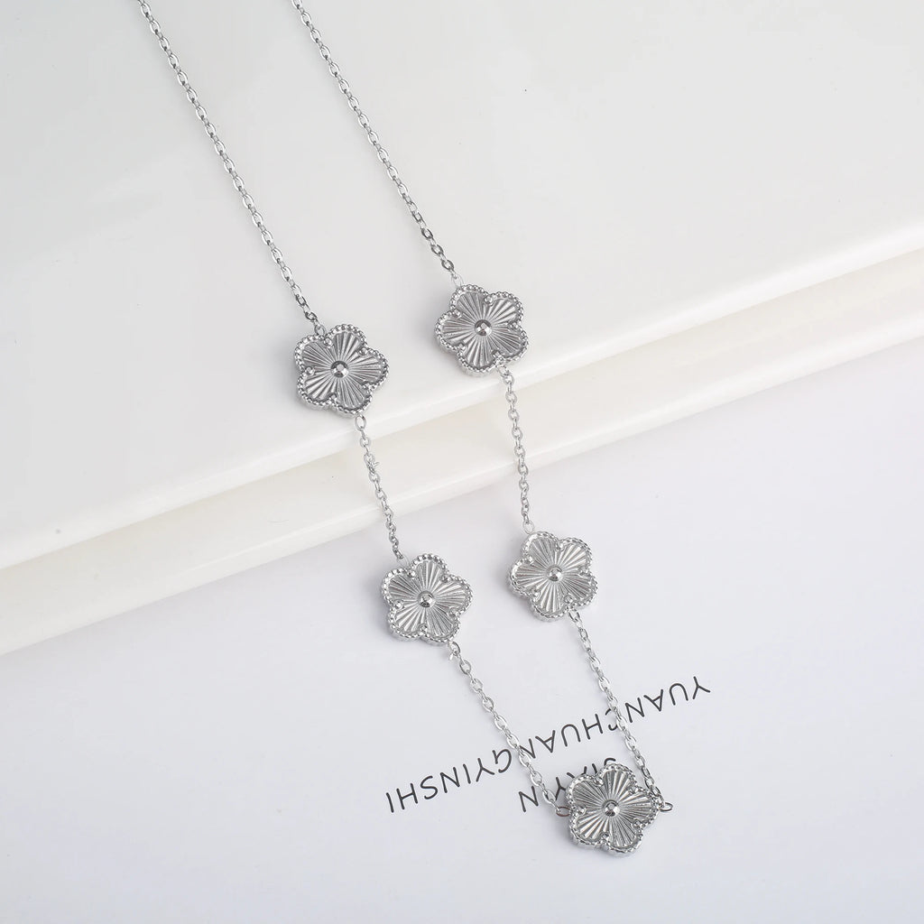 Hot Sale Stainless Steel Laser Five Leaf Flower Petal Adjustable Clover Bracelet Classic for Woman Girl Brand Jewelry Party Gift