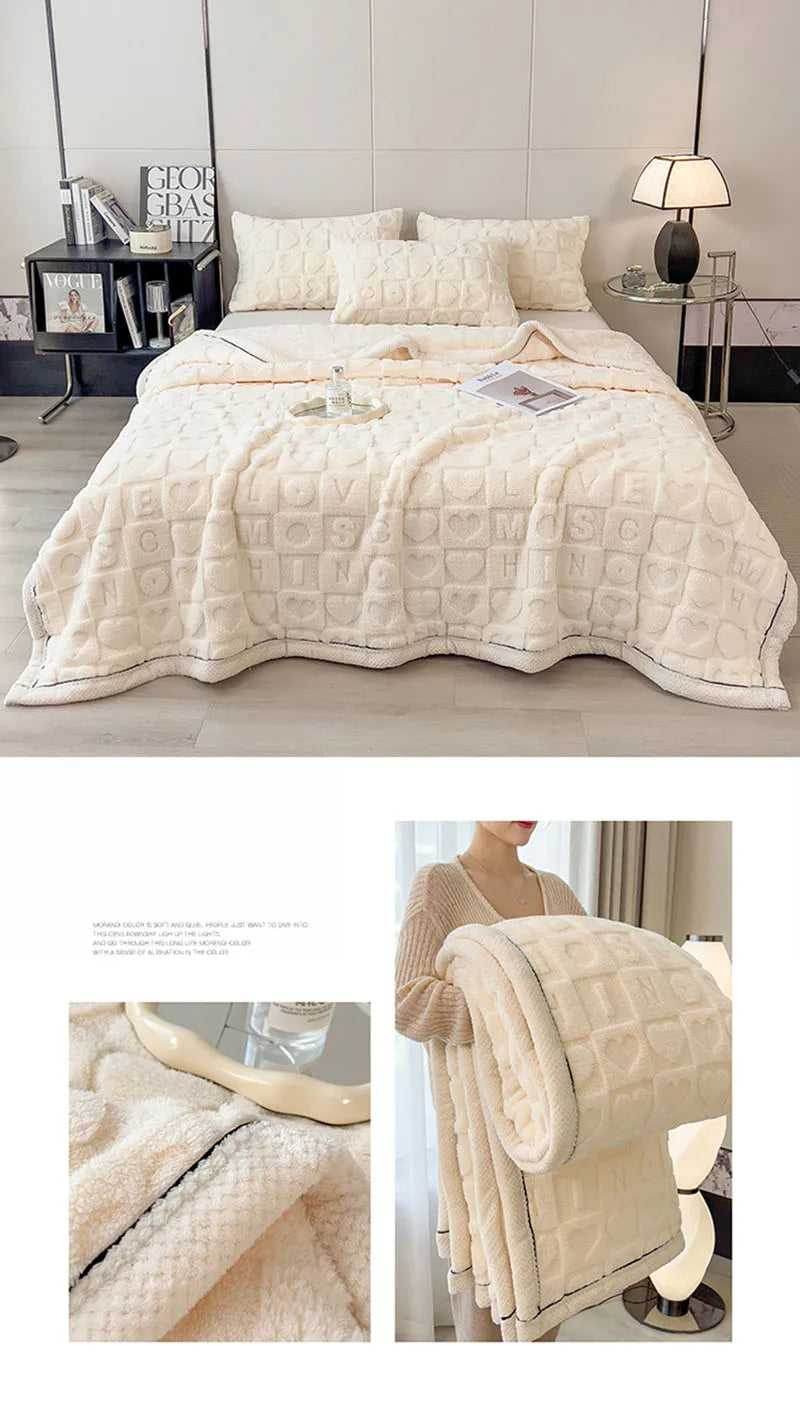 Solid Color Taffeta Velvet Carved Blanket Thick Double-Sided Plush Multifunctional Blanket Office Nap Quilt for All Seasons