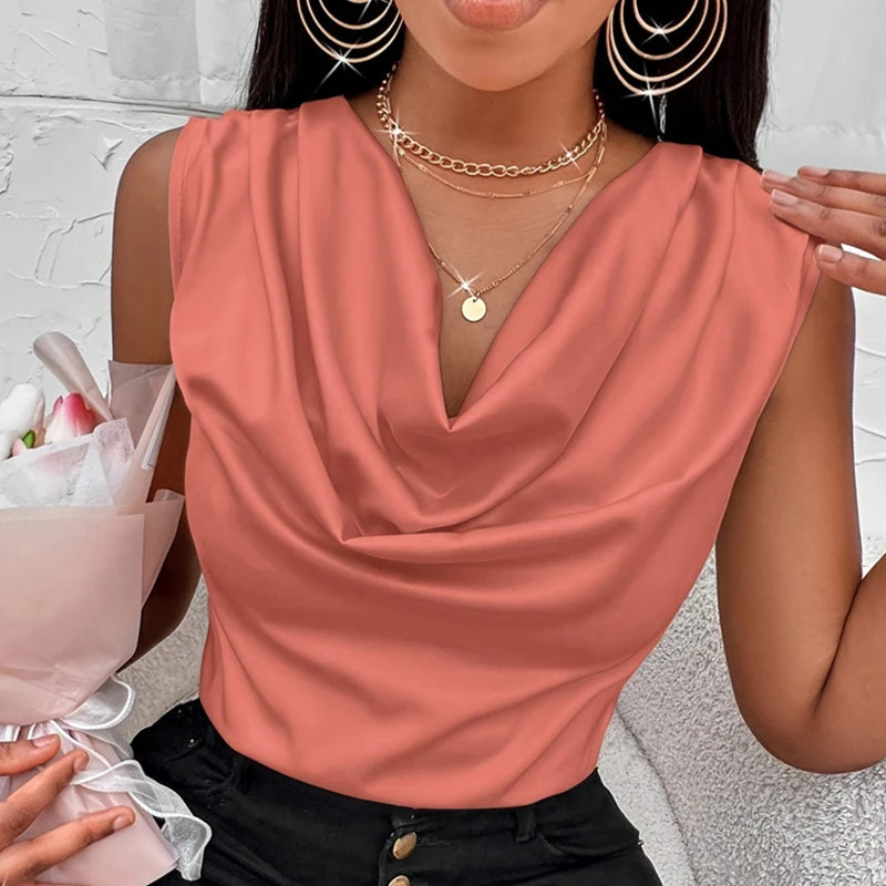 Basic Women Silk-Like Satin Tank Tops Vest Summer Sexy Camis Tank For Ladies Strappy Camisole Top Shirts Grunge Femme Cowl Neck