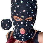 D0UB Knitted Hooded Face Cover Encrusted Halloween Cosplay Balaclava Outdoor