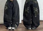 Gothic New Fashion Heavy Industry Washing Equipment Multi-pocket Jean Women Y2K Rock Popular Hiphop High Waist Wide-leg Trousers