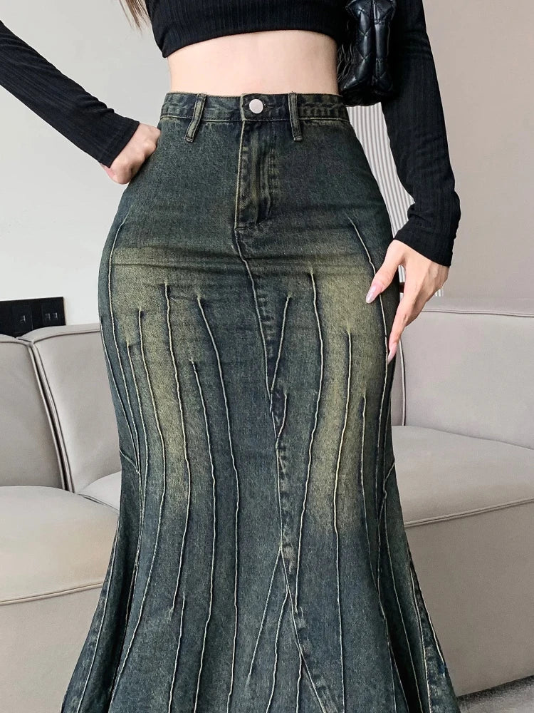 Vintage Ripped Women Mermaid Skirt 2026 New Fashion Y2K Streetwear Jeans Skirts Female Retro Casual Irregular Hip Skirts Denim Secondary image