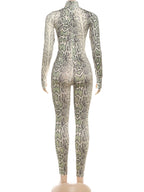 Sisterlinda Hollow Jumpsuit Woman Sexy Snake Print Cirque Full Sleeve Skinny Fitness Midnight Clubwear Party Coquette Overalls