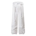 Pants Denim Men Jeans Wide Leg Long Pant Vintage Loose Hot Drilling High Waist Straight Trousers Y2k Streetwear Lace Up Spring