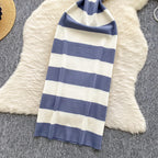 2025 & 2026 Lady New Stripes Ins Fashion Sexy Package Hips Bodycon Dress  Summer Knitted Spaghetti Straps Outfits Maxi Long Women Dress