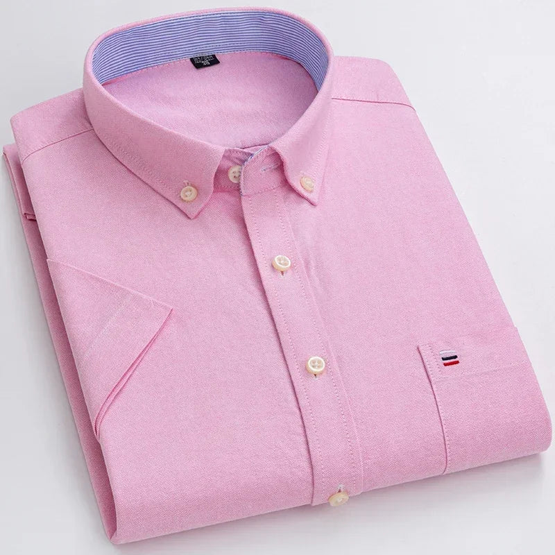 Plus size 7XL100%cotton oxford summer Casual Short sleeve shirts for men soft slim fit formal plain shirt white plaid clothes Main image