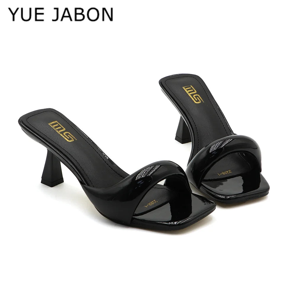 Black Red High Heel Slippers Women Open Toe Slingback Sandals Female Pumps Square Toe Summer Simple Designer Heeled Sandals