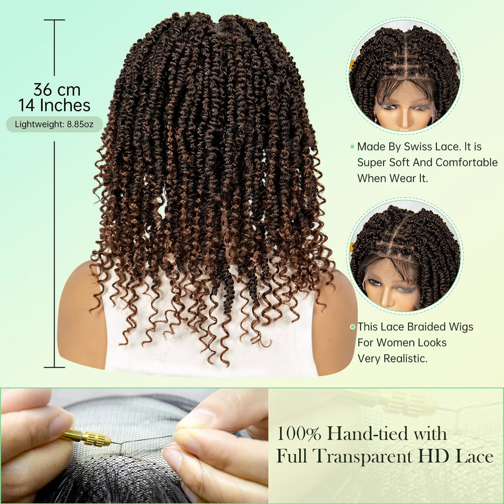 14Inch Full Lace Braided Wigs Synthetic Lace Frontal Twisted Braids Wigs with Baby Hair Knotless Box Braids Wig for Black Women