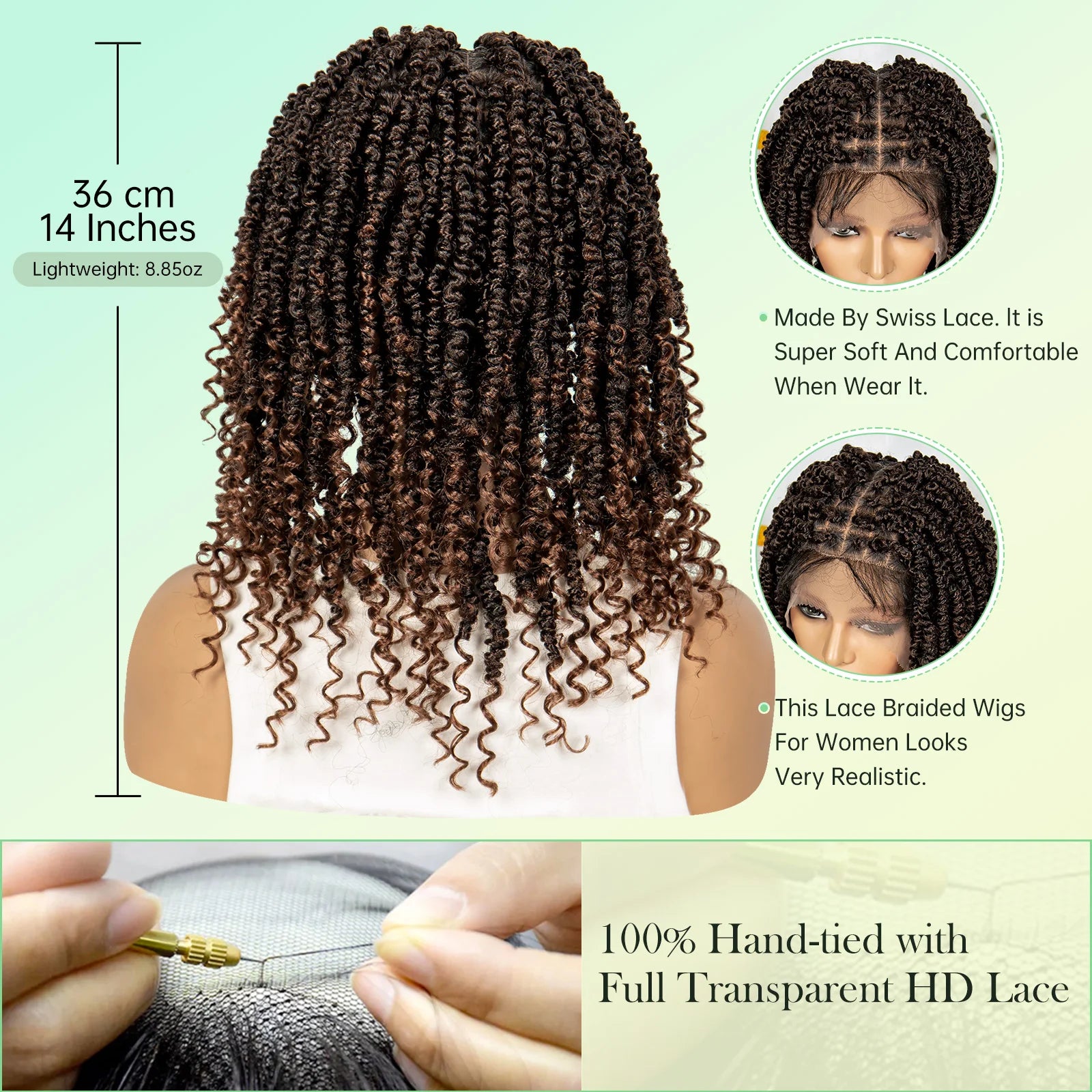 14Inch Full Lace Braided Wigs Synthetic Lace Frontal Twisted Braids Wigs with Baby Hair Knotless Box Braids Wig for Black Women