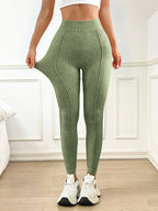 Women High Waisted Sand Washed Ribbed Leggings V Shaped Waistband Peach Hip Lifting Yoga Fitness Pants Stretchy Workout Leggings