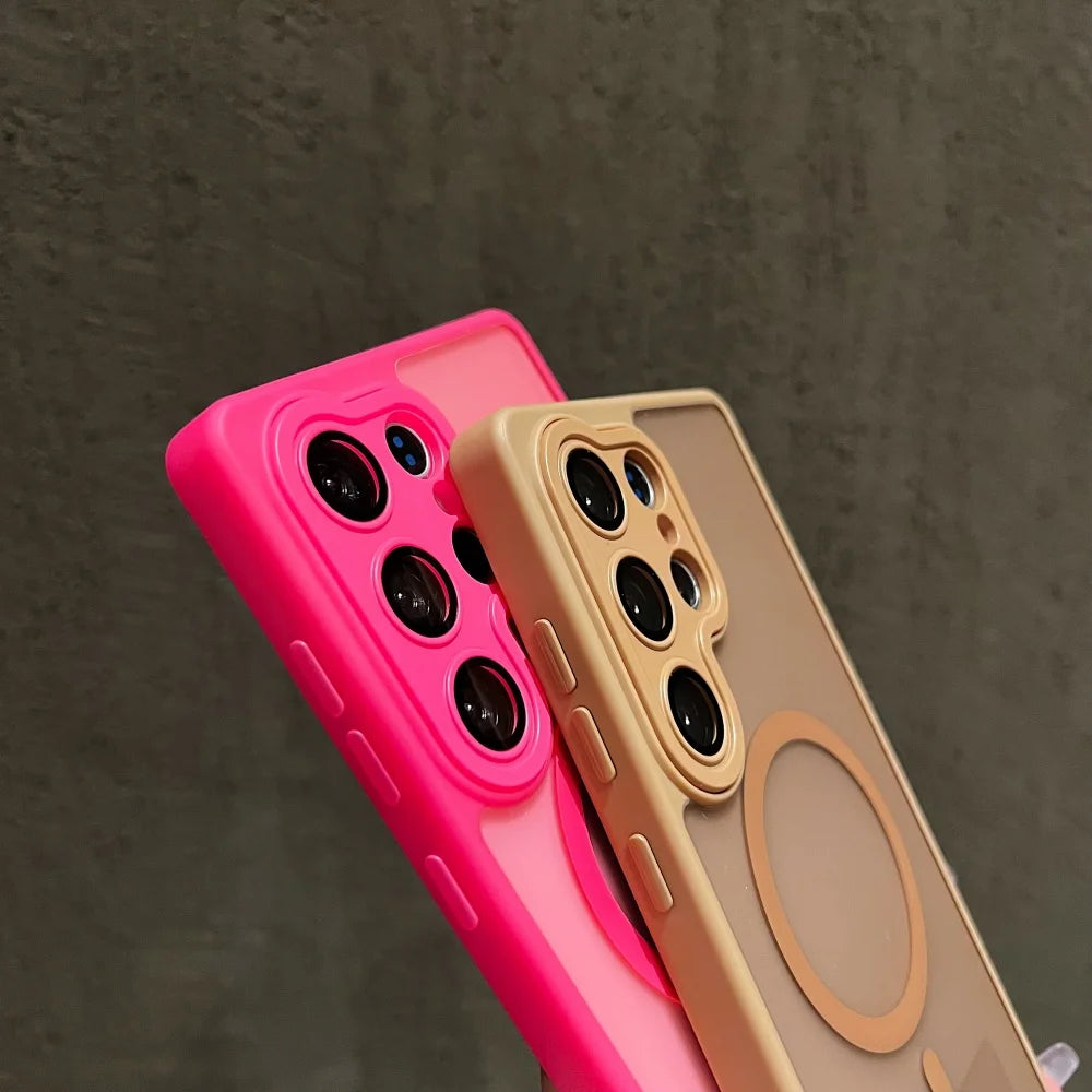 Wrist Strap Cord Magnetic Matte Translucent Armor Case For Samsung S25 Ultra S24 FE S23 Plus For Magsafe Wireless Charge Cover