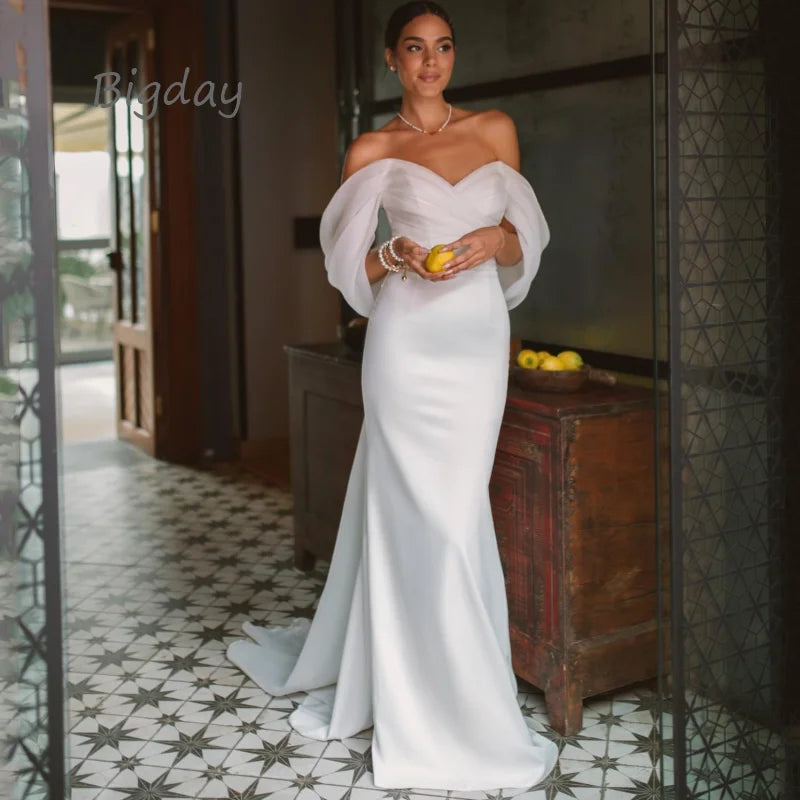 Elegant Sweetheart Mermaid Wedding Dress Women White Off The Shoulder Open Back Bridal Gown Train Vestidos De Novia Customized Main image