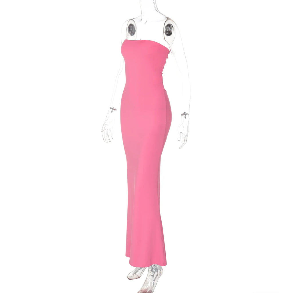 Hugcitar Elegant Women Solid Strapless Backless Bandage Sexy Bodycon Maxi Dress Summer Women Y2K Clothes Beach Vacation Party