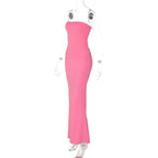 Hugcitar Elegant Women Solid Strapless Backless Bandage Sexy Bodycon Maxi Dress Summer Women Y2K Clothes Beach Vacation Party