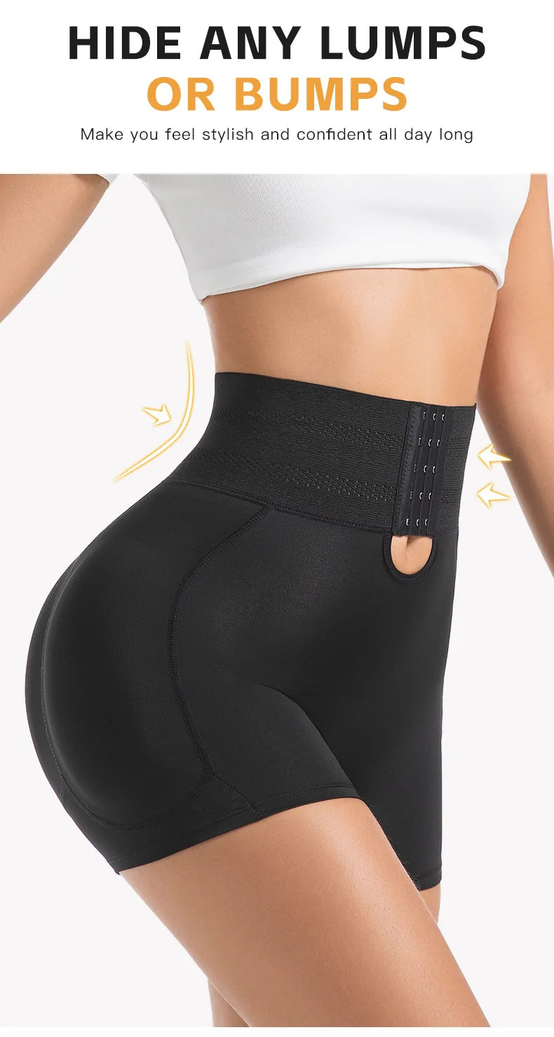 Women's Padded Butt Lifter Body Shaper with 4 Sponge Pads Tummy Control Shapewear Panties with Waist Cincher and Hook Closure