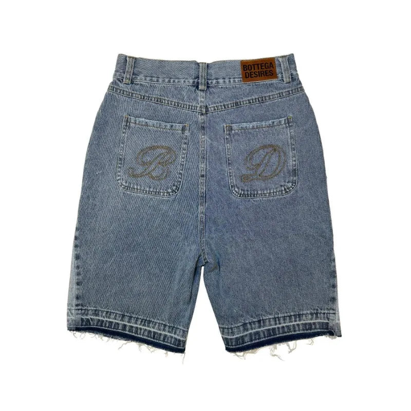 Deeptown Y2k Vintage Harajuku Denim Shorts Women Washed Letter Embroidery Tassels American Retro Jeans Man Baggy Hip Hop Jorts Secondary image