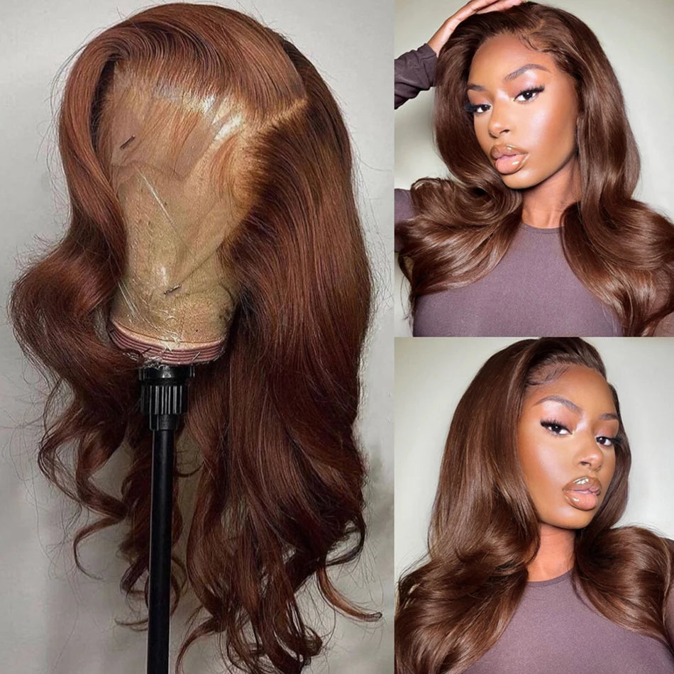 13x6 Chocolate Brown Fall Colored Human Hair Wigs HD Transparent Lace Front Human Hair Wigs Body Wave Human Hair Frontal Wigs