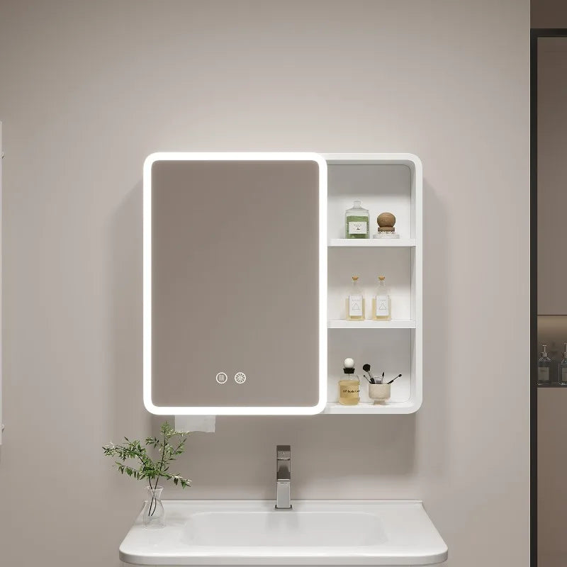 ‌Smart Corner Round Space Aluminum Mirror Cabinet, Wall Mounted Bathroom Storage with Shelves,Medicine Cabinet  Vanity Organizer