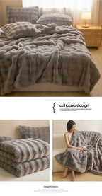 Ultra Soft Luxury Flffy Faux Rabbit Fur Blanket, Thick Winter Warm Throw Blankets, Plush Cozy Bubble Fleece Blankets Home Decor
