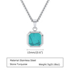 Trendy Pendant Necklaces for Men Boys,Square Natural Stone Stainless Steel Necklaces,Hip Hop Cool Healing Jewelry Gifts