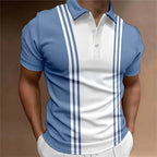 Men's Button Polo Shirt Collar Short-sleeved Pullover Sports Summer Casual Button Striped Collar Trend T-shirt Tops