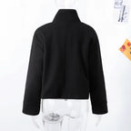 Casual Solid Loose Jackets Women Fashion Full Sleeve Single Breasted Stand Collar Short Coats Female 2025 Autumn Lady Outwears