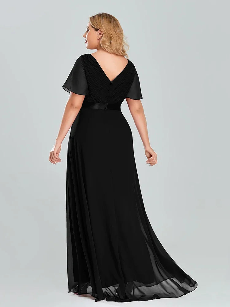 Prom Dresses Plus Size Evening Dresses Long  Elegant A Line V Neck Ruffles Chiffon Formal Wedding Party Dress Robe De Soiree Secondary image