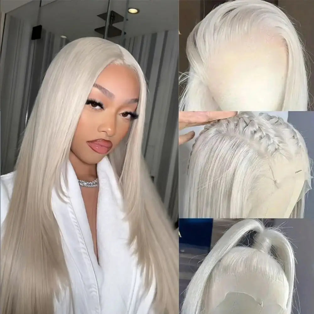 Platinum White Straight Lace Front Wig 250 Density Lace Front Wigs 13x4 HD Lace Front Wig Human Hair for Women with Baby Hair