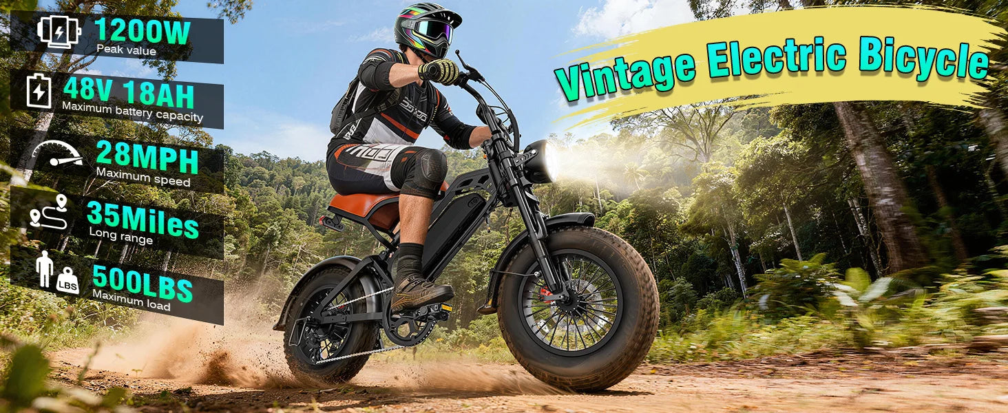 1200W All-terrain Electric Motorcycle, 48V18Ah Adult Electric Dirt Bike, 28MPH, 5-speed Variable Speed, Load Capacity of 500LBS