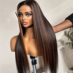 1B/30 Black and Brown Highlights Bone Straight 13x4 HD Lace Front Human Hair Wigs Brazilian Ombre Brown Colored Lace Frontal Wig