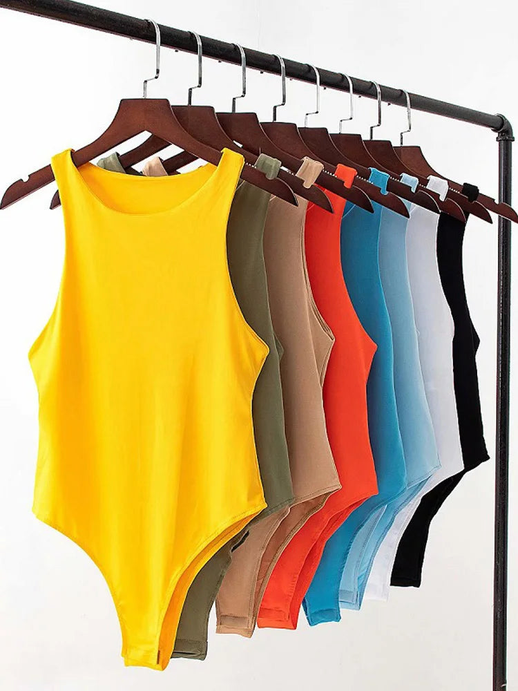 summer solid sexy bodycon women bodysuits female 4 color green slim casual  bodysuit chic lady club short playsuits femme Main image