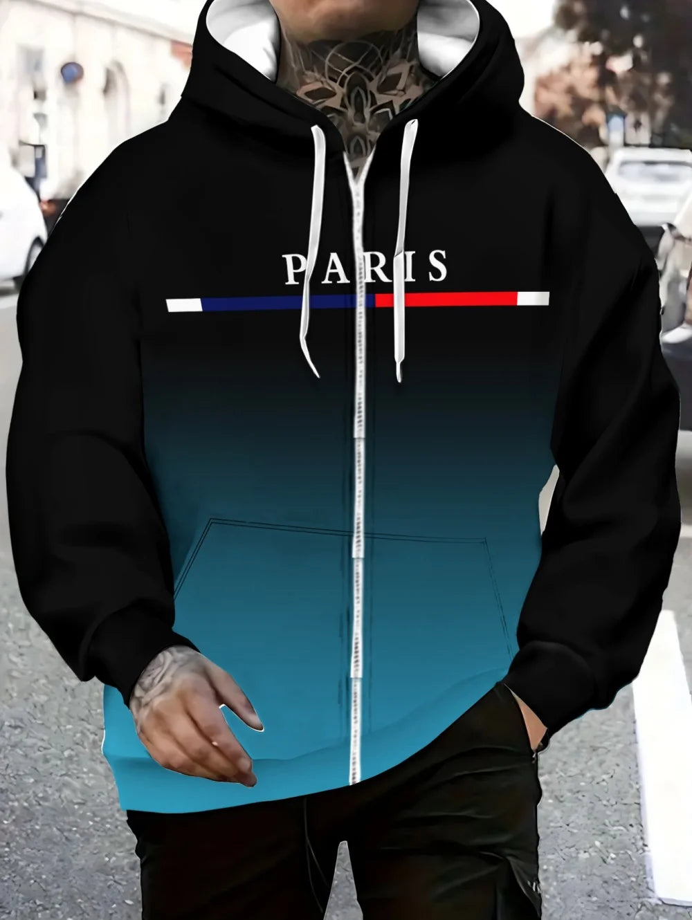 Fashion Gradient Graphic Hooded Zip-Up Casual Sports Pocket Design Long Sleeve Streetwear Outdoor Travel Street Oversized Hoodie Secondary image