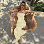Hugcitar Elegant Women Solid Strapless Backless Bandage Sexy Bodycon Maxi Dress Summer Women Y2K Clothes Beach Vacation Party