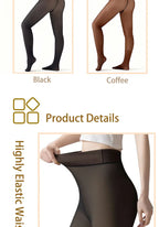 New Women Fleece Lined Black Tights Sheer Fake Translucent Warm Winter Pantyhose Leggings Outfit Thick Tights Invisible Crotch