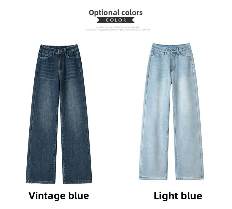 Woman High Waist Fashion Thermal Wide Leg Jeans Female Y2k Clothes Baggy Pants Girl Autumn Winter Snow Versatile Denim Trousers