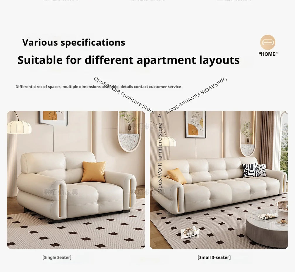 Italian Minimalist Sofa Modern Luxury Living Room Couch Straight Sofa Set Persons Genuine Leather Upholstered Furniture JT40