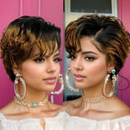 13x4 Lace Front Wig Human Hair Transparent Frontal Wig Pixie Cut Wigs Natural Wave Short Layered with Bangs Wig for Women