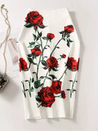 Women Vintage Flower Print Bodycon Skirt Slim Midi Sexy Elegant Pencil Skirt Bag Hip Bandage Skirt Hip Wrap Lolita Short Skirt